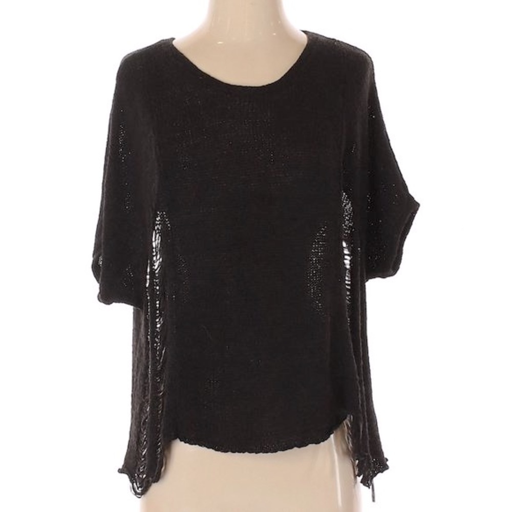 🌺 L'Amour Nanette Lepore Distressed Black Oversized Sweater Size S